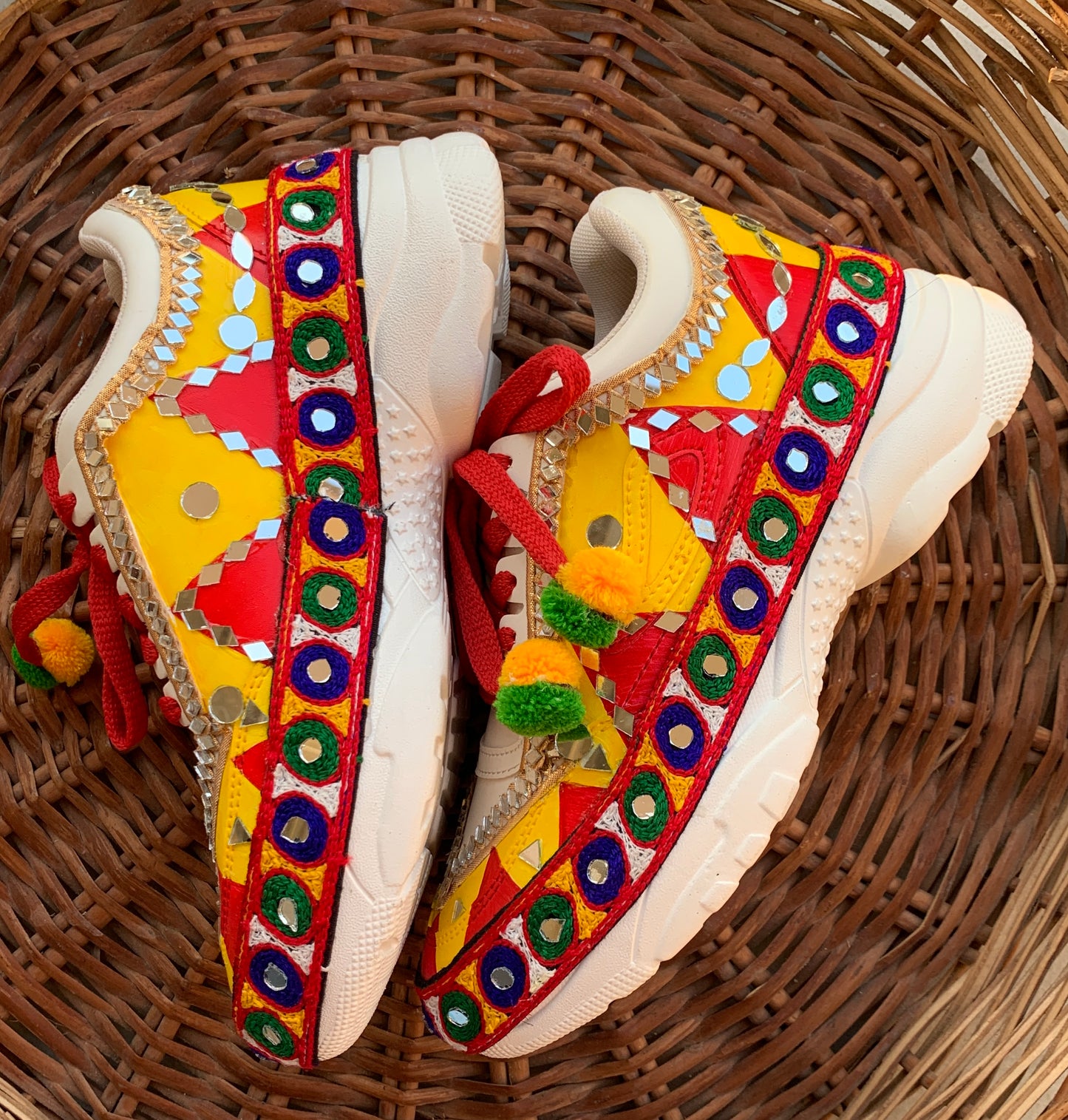 FUNKY N TREND “Handcrafted Kutch Mirror Sneakers – Garba Special”