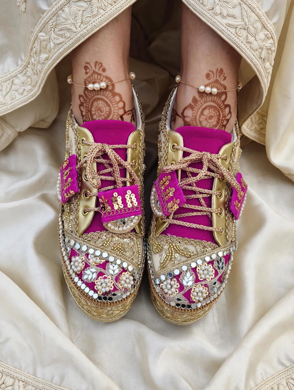 FUNKY N TRENDY Rani pink bridal sneakers - wedge sneakers heeled sneakers