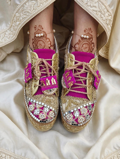 FUNKY N TRENDY Rani pink bridal sneakers - wedge sneakers heeled sneakers