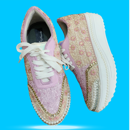 Funky N Trendy hand crafted purple theme bridal sneakers/ bridesmaid sneaker / lavender sneakers/ lavender floral theme sneakers / lavender shoes