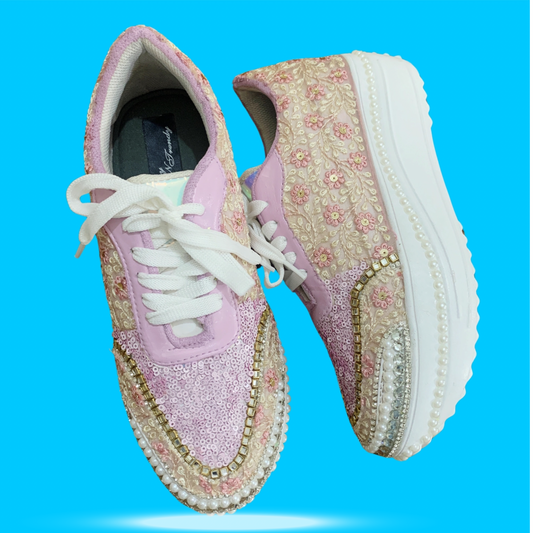 Funky N Trendy hand crafted purple theme bridal sneakers/ bridesmaid sneaker / lavender sneakers/ lavender floral theme sneakers / lavender shoes