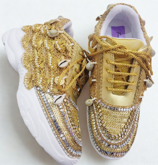FUNKY N TRENDY gold sneakers for brides / gold sneakers for bridesmaids/ gold sneakers / bridal sneakers / bridesmaid sneakers/ golden hand work sneakers / gold sneakers / embroidered sneakers
