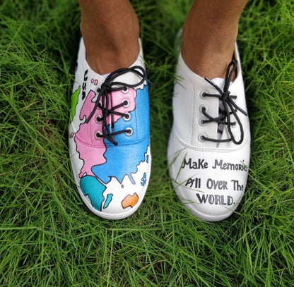 Funky N Trendy hand painted water resistant MAKE MEMORIES ALL OVER THE WORLD casual shoes