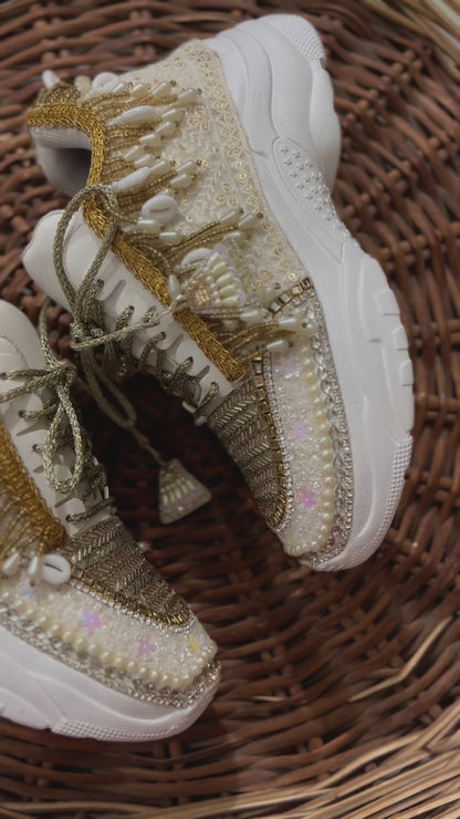 FUNKY N TRENDY gold and silver sneakers for brides / silver sneakers for bridesmaids/ gold sneakers / bridal sneakers / bridesmaid sneakers/ golden hand work sneakers