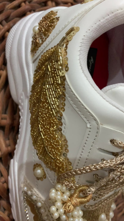 FUNKY N TRENDY fully hand work bridal sneakers / bridesmaid sneakers/ gold sneakers / golden sneakers