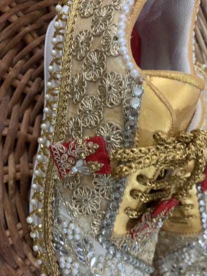 Funky N Trendy hand crafted gottapatti with mirror work bridal sneakers/ bridesmaid sneaker / golden sneakers/ gold sneakers / mirror sneakers