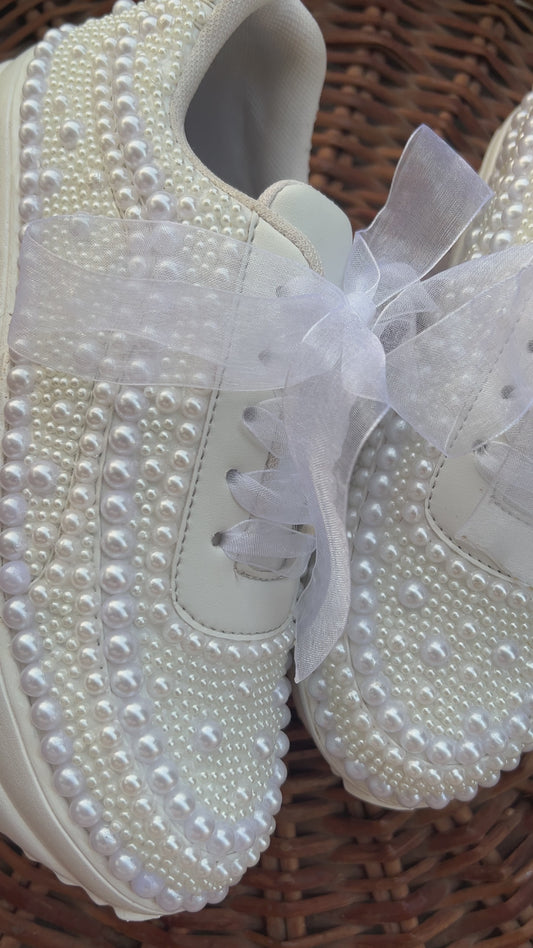 Pearl Embellished Bridal Sneakers – Luxury Wedding Shoes