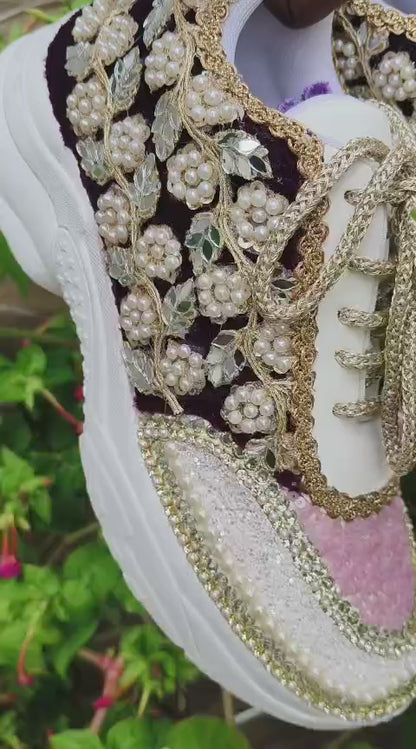 “Flower blossom Mauve Bridal Sneakers – Floral Embroidery” / Purple sneakers /lavender sneakers/lilac sneakers