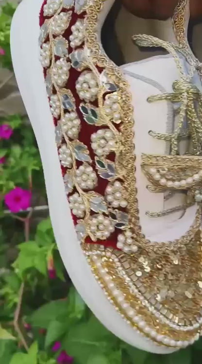 Funky N Trendy Maroon Magic Bridal Sneakers – Dance-Ready & Personalised