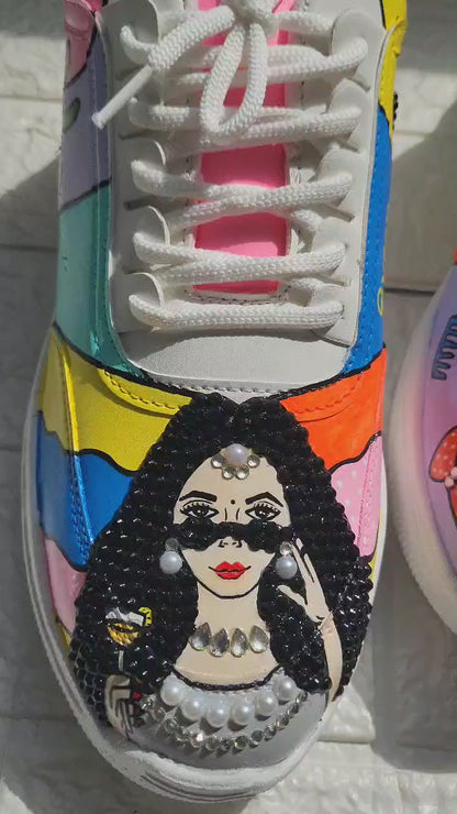 Funky N Trendy hand painted with water resistant colors, rhinestone work bridal sneakers/ bridesmaid sneaker / colorful sneakers/ funky sneakers / MUA theme sneakers / makeup sneakers