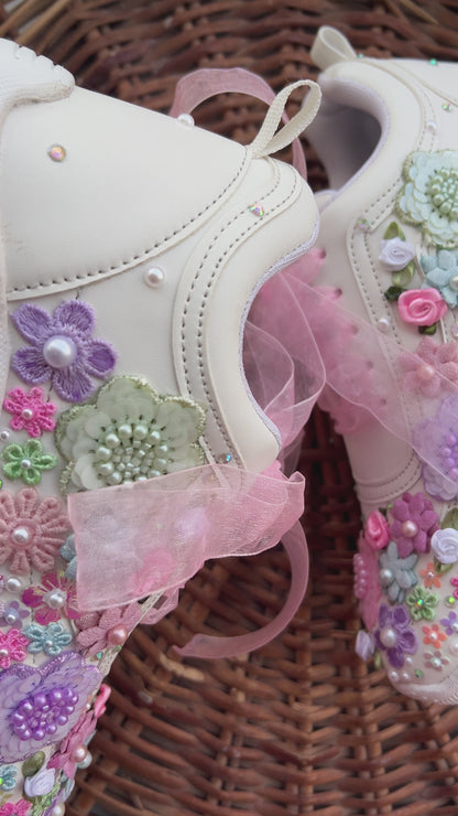 FUNKY N TRENDY hand embroidered floral work sneakers/ white sneakers /bridal shoes / bridal sneakers / floral sneakers/flower shoes /bridesmaid sneakers/ pink shoes / pink sneakers/ pastel sneakers / purple sneakers