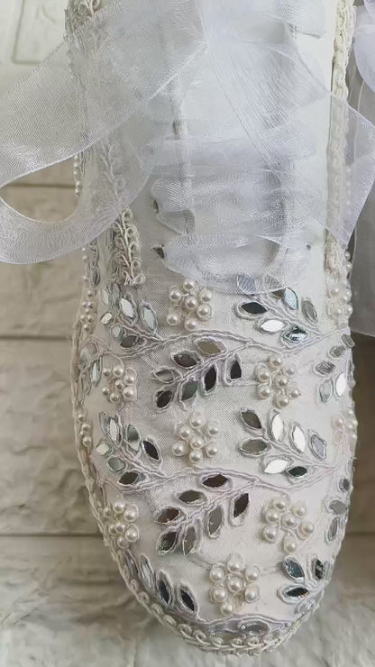 Funky N Trendy white pearl hand work sneakers / bridal sneakers/ sneaker for bride / white sneakers/ pearl sneakers for bride/ bridesmaid sneakers / pearls sneakers / mirror sneakers / white shoes