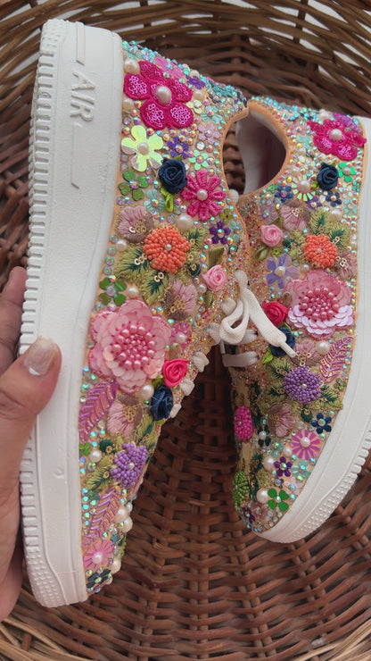 FUNKY N TRENDY fully hand crafted floral work with beads rhinestones cutdana etc /bridal sneakers / bridesmaid sneakers/ floral sneakers /colorful sneakers /bridal shoes / haldi mahendi shoes