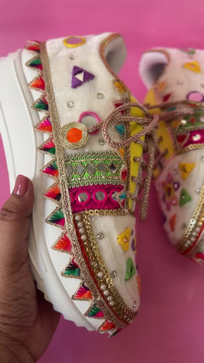 FUNKY N TRENDY “Yellow neon mirror work Handcrafted Sneakers – Mirror Magic”