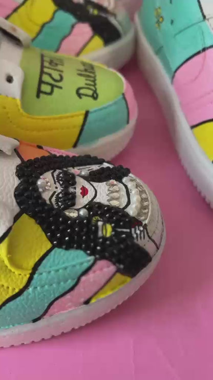 Funky N Trendy hand painted with water resistant colors, rhinestone work bridal sneakers/ bridesmaid sneaker / colorful sneakers/ carnival sneakers / pastel sneakers/ quirky sneakers