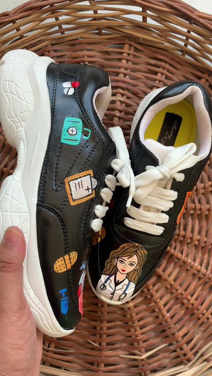 Funky N Trendy Doctor theme hand painted water resistant shoes/ sneakers / customized shoes / shoes for doctor