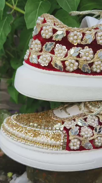Funky N Trendy Maroon Magic Bridal Sneakers – Dance-Ready & Personalised