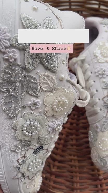 Funky N Trendy white gray
“Floral garden Bridal Sneakers/ bridesmaid sneakers – Embroidered Magic”