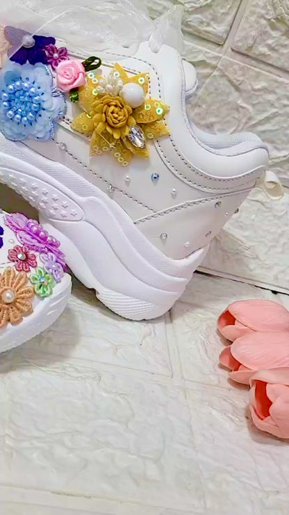 FUNKY N TRENDY multi colored floral theme bridal sneakers / bridesmaid sneakers/floral  sneakers / multi color sneakers / versatile sneakers / haldi mehendi sneakers