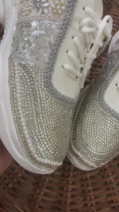 FUNKY N TRENDY rhinestone work bridal sneakers / bridesmaid sneakers/ silver sneakers / silver shoes/ rhinestone sneakers mirror shoes/ bride shoes/ embroidered shoes