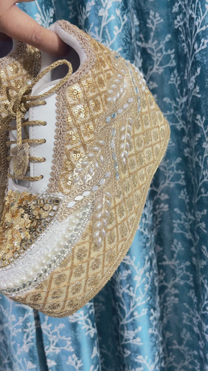 FUNKY N TRENDY Gold bridal sneakers - wedge sneakers heeled sneakers/ golden sneakers