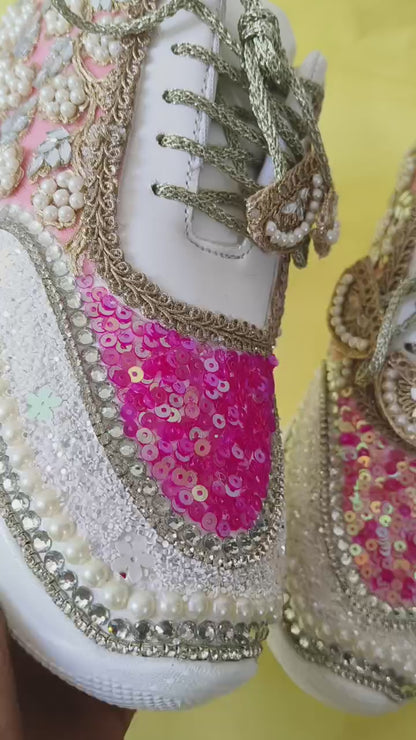 “Flower blossom Pink Bridal Sneakers – Floral Embroidery”