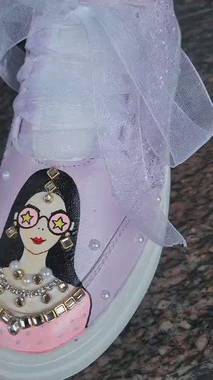 FUNKY N TRENDY hand painted water resistant wedding theme shoes for Dulhe ki Bhabhi / handcrafted shoes / quirky shoes/ bridesmaid shoes/purple