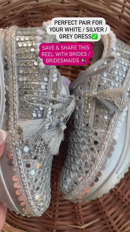 FUNKY N TRENDY Full mirror work silver sneakers for brides / bridesmaids/ silver sneakers / mirror sneakers / silver shoes