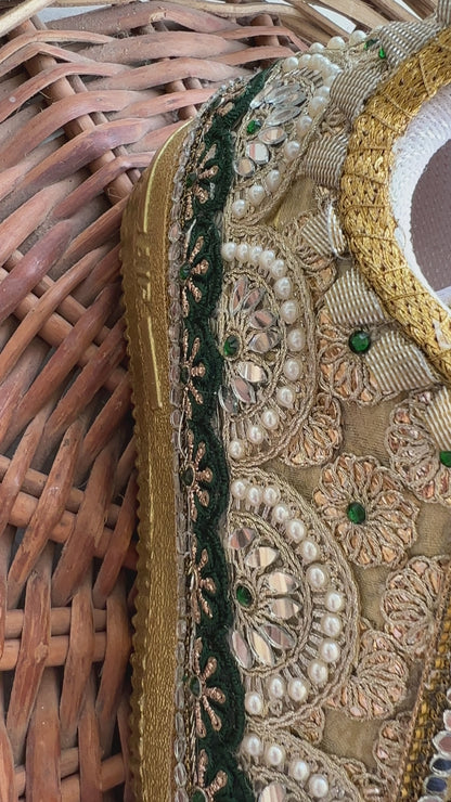 FUNKY N TRENDY Green and Gold intricate hand work sneakers for brides / bridesmaids / green sneakers / bottle green sneakers / green shoes / golden sneakers