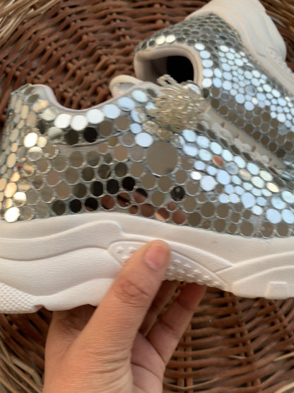 FUNKY N TRENDY fully mirror work bridal sneakers / bridesmaid sneakers/ silver sneakers / silver shoes/mirror sneakers mirror shoes
