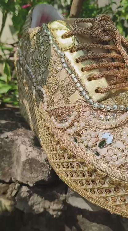 FUNKY N TRENDY Gold bridal sneakers - wedge sneakers heeled sneakers/ golden sneakers