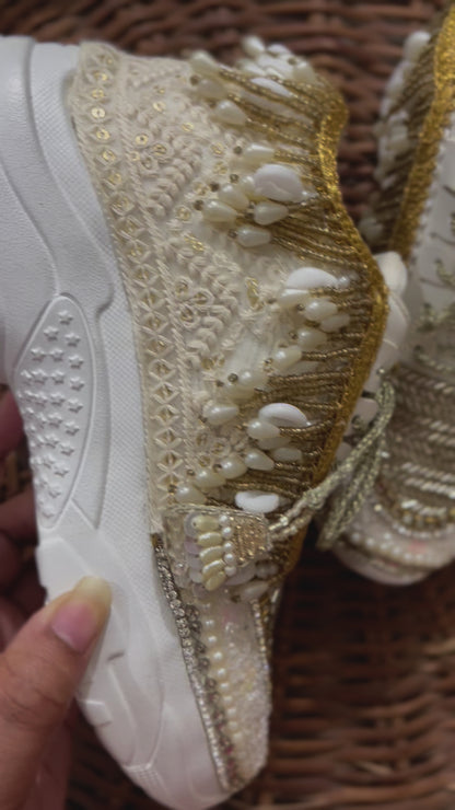 FUNKY N TRENDY gold and silver sneakers for brides / silver sneakers for bridesmaids/ gold sneakers / bridal sneakers / bridesmaid sneakers/ golden hand work sneakers