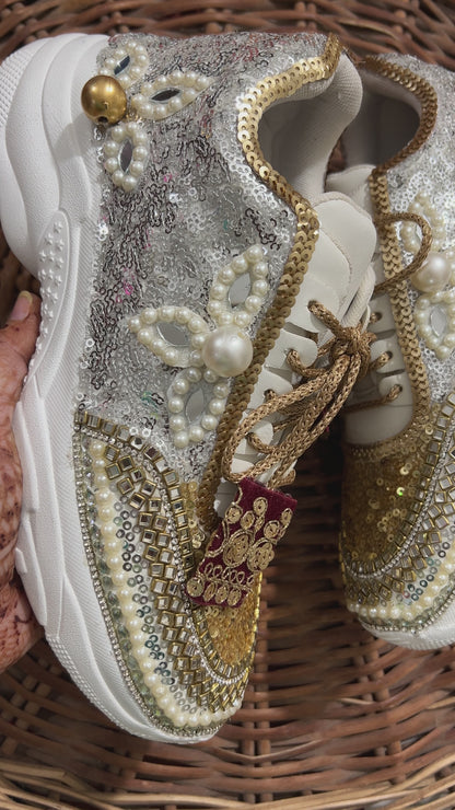 FUNKY N TRENDY dual tone bridal sneakers / Silver sneakers / gold sneakers