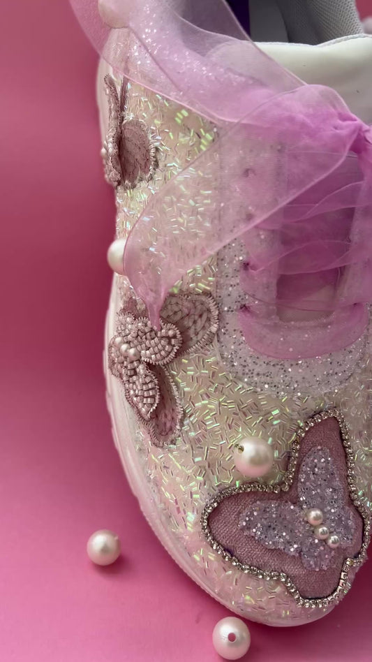 FUNKY N TRENDY mauve /lavender butterfly embroidery sneakers for brides /mauve embroidered sneakers/ handcrafted sneakers/ butterfly sneakers / bridal sneakers / bridesmaid sneakers/ mauve and lavender hand work sneakers/lavender shoes