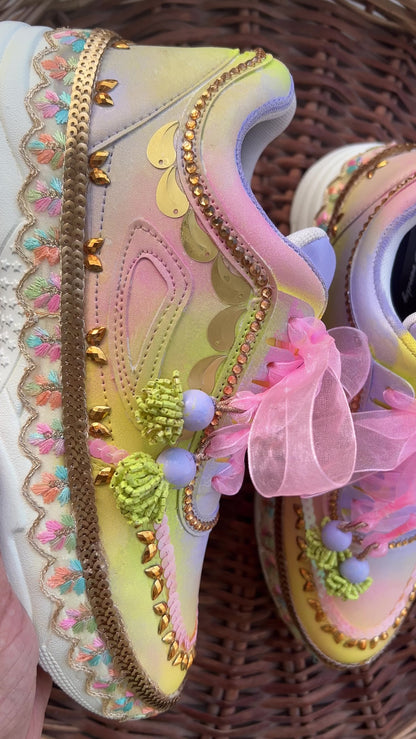 FUNKY N TRENDY ombre theme hand work sneakers for brides / bridesmaids/ boho sneakers / bohemian sneakers / boho shoes / multicolored sneakers/ multi colored sneakers/ carnival sneakers / haldi mahendi sneakers