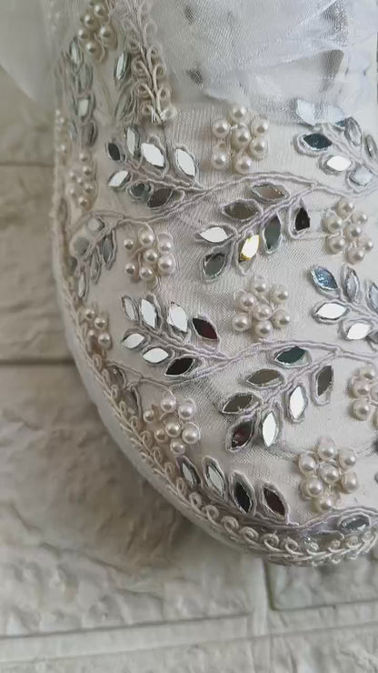 Funky N Trendy white pearl hand work sneakers / bridal sneakers/ sneaker for bride / white sneakers/ pearl sneakers for bride/ bridesmaid sneakers / pearls sneakers / mirror sneakers / white shoes
