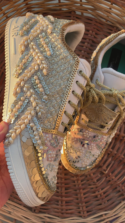 FUNKY N TRENDY mirror pastel sneakers for brides /bridesmaids / sneakers for bridesmaids/ handcrafted sneakers/ mirror sneakers / bridal sneakers / bridesmaid sneakers/ gold sneakers / golden shoes/ golden sneakers