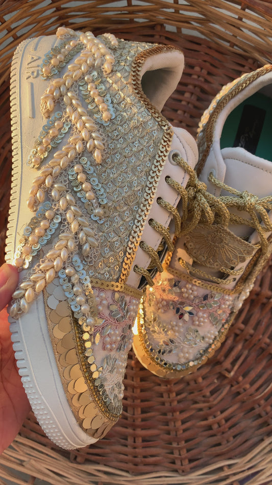 FUNKY N TRENDY mirror pastel sneakers for brides /bridesmaids / sneakers for bridesmaids/ handcrafted sneakers/ mirror sneakers / bridal sneakers / bridesmaid sneakers/ gold sneakers / golden shoes/ golden sneakers
