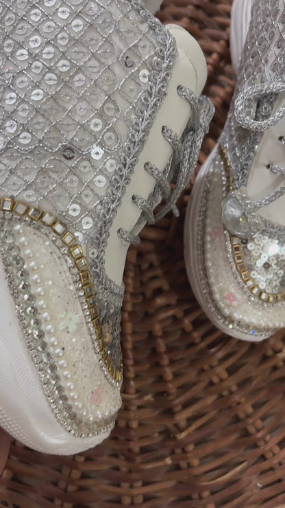 FUNKY N TRENDY hand work bridal sneakers / bridesmaid sneakers/ silver sneakers / silver shoes/mirror sneakers mirror shoes/ bride shoes/ embroidered shoes