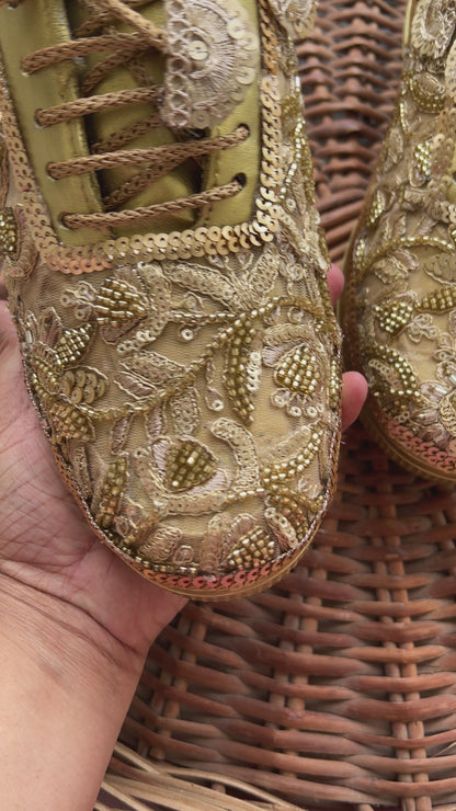 Funky N Trendy Handcrafted Golden Bridal Sneakers – Custom cutdana Embroidery for Brides & Bridesmaids
