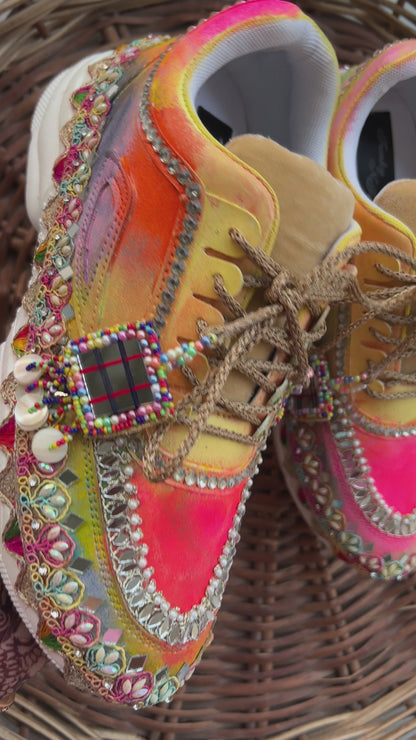 FUNKY N TREND “Handcrafted Ombre effect Mirror Sneakers – Garba Special”